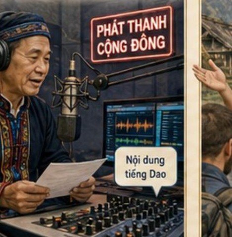 Phát thanh viên đọc nội dung tiếng dân tộc